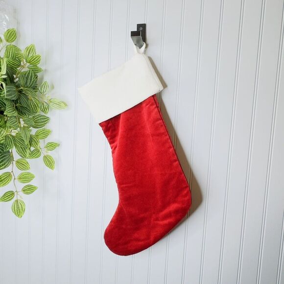 Pottery Barn BRYAN Classic Red White Ivory Velvet Christmas Stocking Mono NWOT - Picture 4 of 6